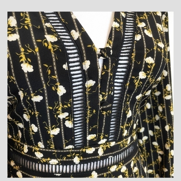 NWT Topshop Black Floral Mini Dress Long Sleeve A-Line Style Cut Out Bodice 10 - Picture 8 of 16